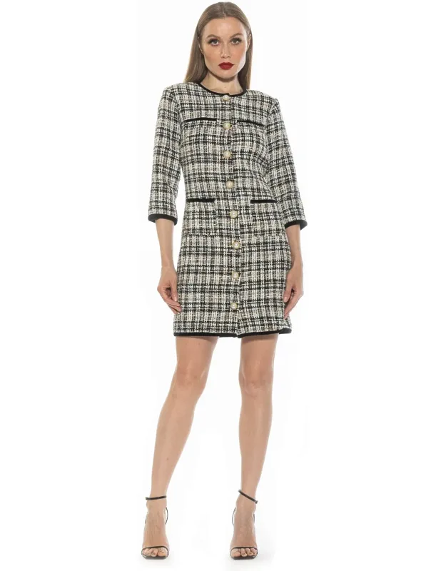 Kara Dress With Pearl Buttons And Contrast Piping