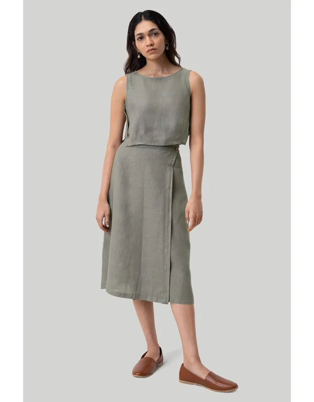 _overlap Midi Skirt With Button Detailing And Pockets_