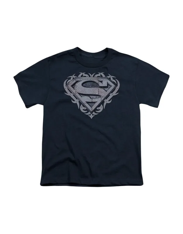 Superman Tribal Steel Shield Short Sleeve Tee - Stylish For Everyday Wear, 100% Cotton