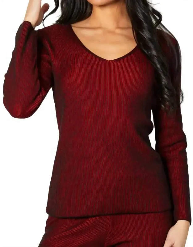 Two Tone Ribbed V-neck Top