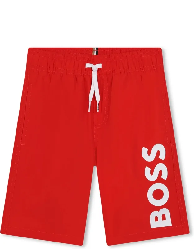 Swim Shorts With Side Pockets And Faux Drawstring