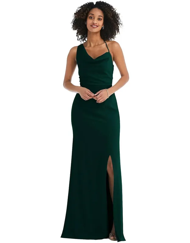 One-shoulder Draped Cowl-neck Maxi Dress