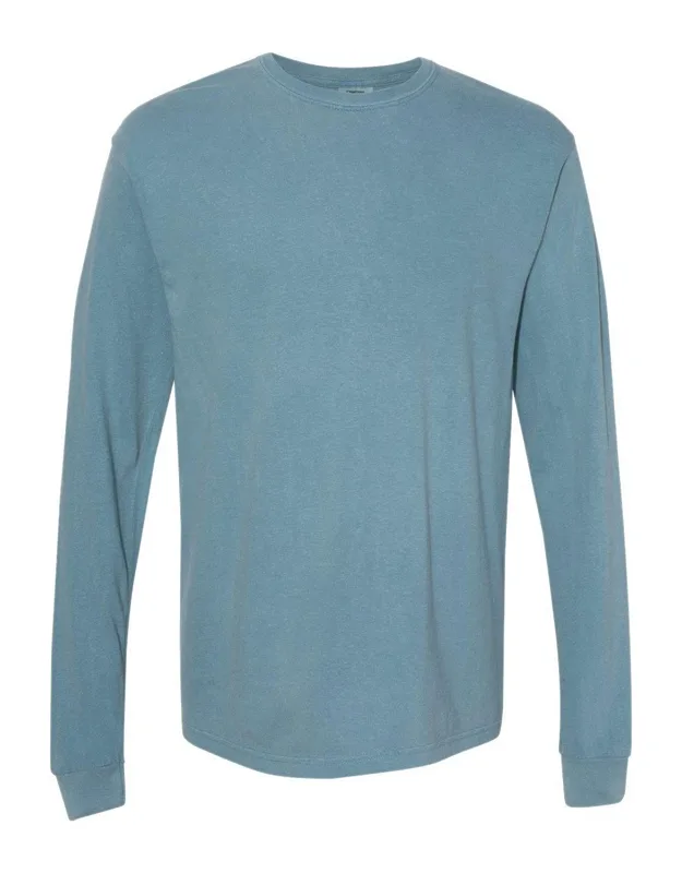 Garment-dyed Heavyweight Long Sleeve T-shirt, Relaxed Fit, Twill Taped Neck And Shoulders