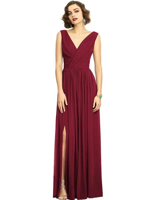 Draped Chiffon Maxi Dress With Front Slit