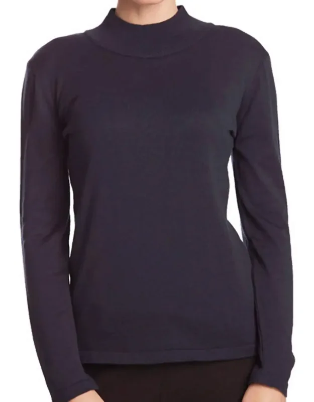 Long Sleeve Mock Neck Pullover With Hits At Waist And Hand Wash