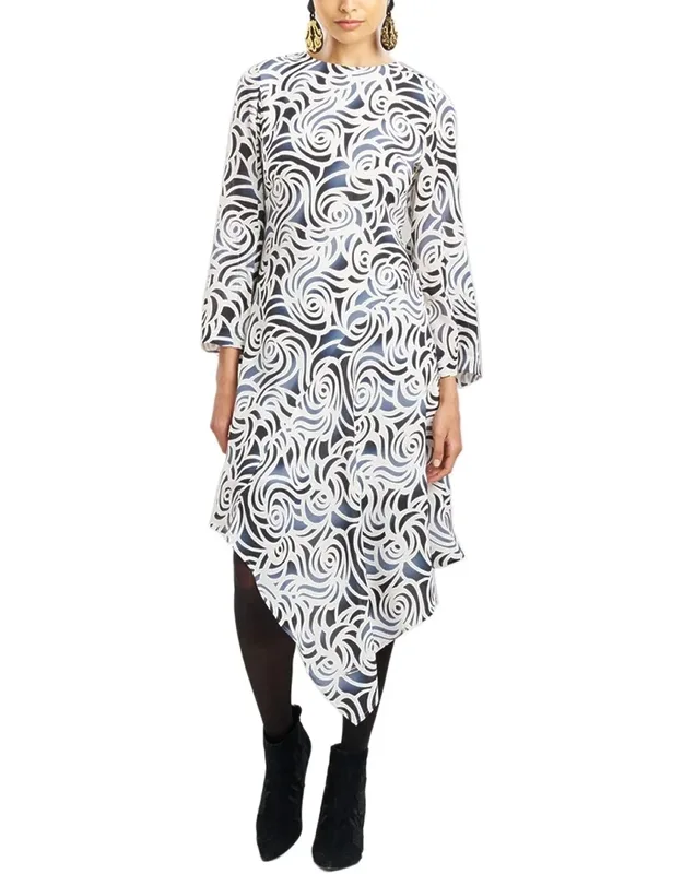Asymmetrical Drape Vent Sleeve Silk-blend Dress