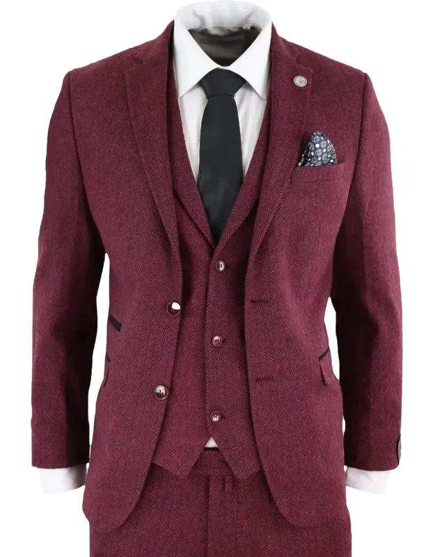 3 Piece Herringbone Wool Tweed Retro Suit