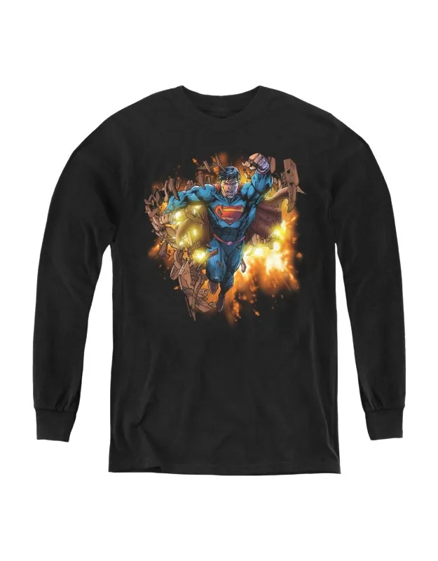 Superman Blasting Through Long Sleeve Tee