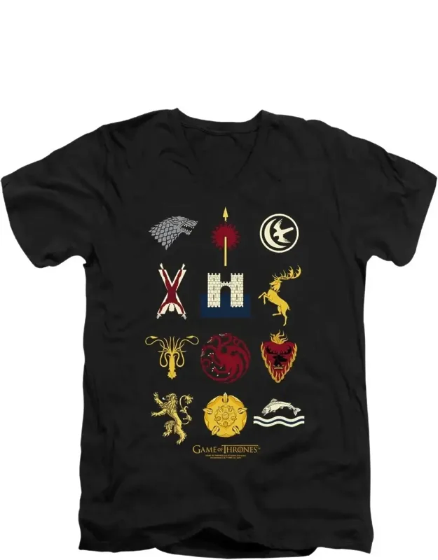 Game Of Thrones House Sigils Short Sleeve V-neck Premium Cotton T-shirt