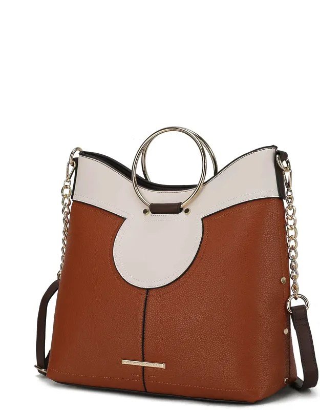 Kylie Top Handle Satchel Handbag Vegan Leather With Faux Snakeskin Interior And Gold-tone Hardware