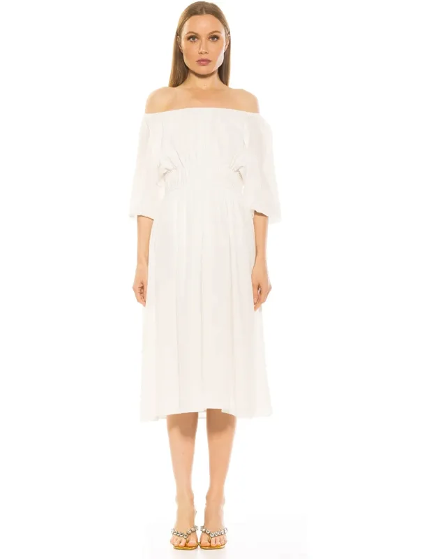 Emily Scoop Neck Dress With Blouson Sleeves And Shirring Details