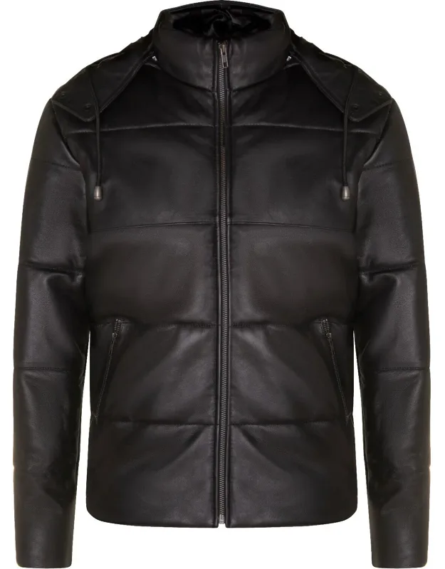 Puffer Leather Bomber Jacket-augsburg, Quilted And Insulated Design For Warmth And Comfort