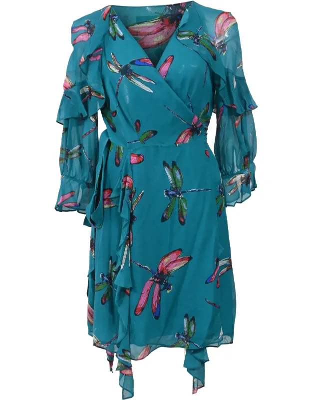Printed Mini Ruffled Wrap Dress