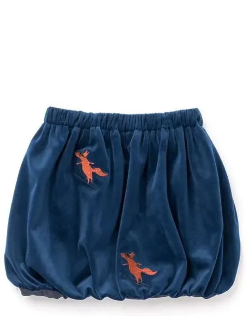 Velvet Bubble Skirt With Foxes Embroidery