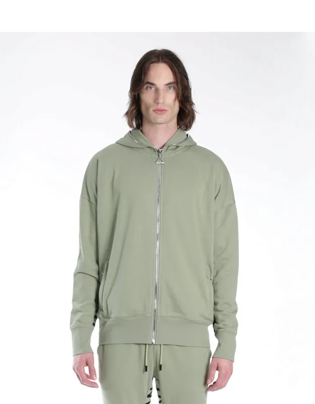 _full Zip Hoodie With Contrast Embroidery And Triangle Zipper Pull_