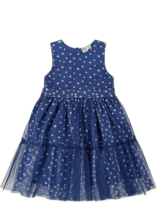Printed Tiered Dress With Daisy Print - Sleeveless A-line Silhouette, Tiered Skirt