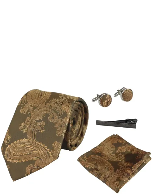 Paisley Neck Tie Pocket Square Cuff Links