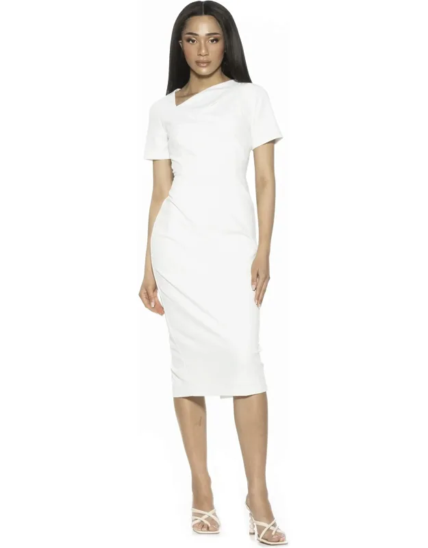 Angelica Dress With Asymmetrical Neckline And Short Sleeves