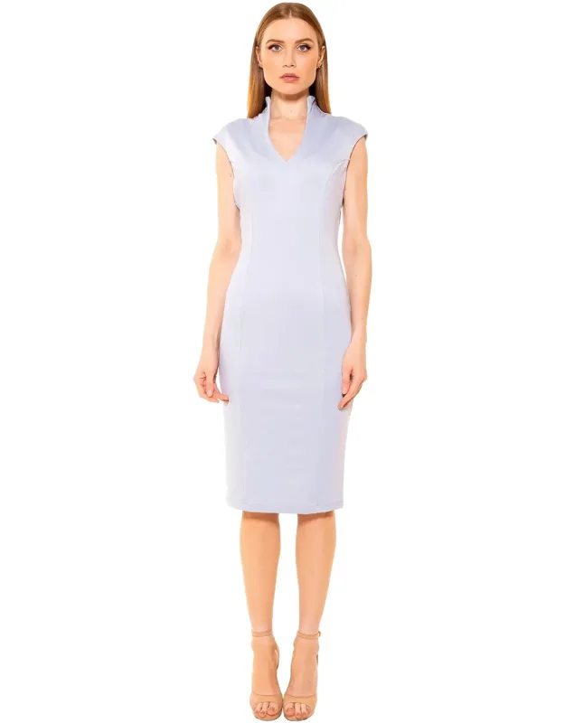 Katrina Midi Dress With Stand-up Collar And Cap Sleeves