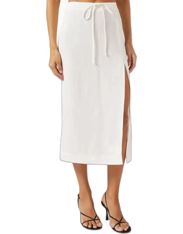 Drawstring Slit Midi Skirt