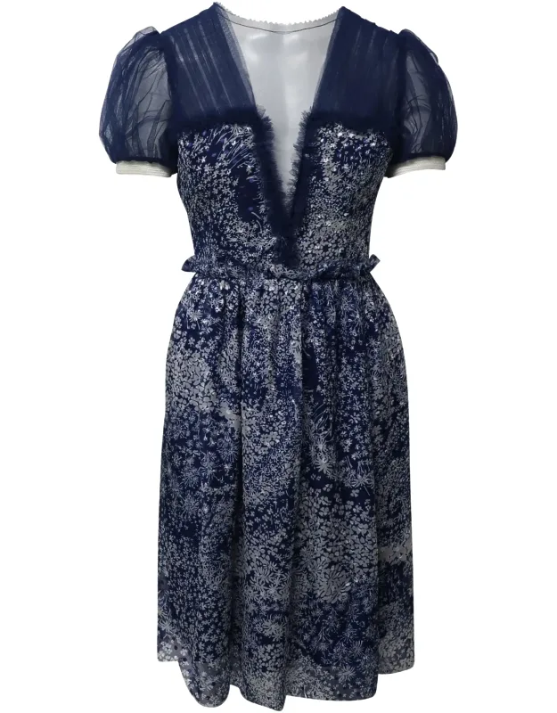 Puff Sleeve Knee Length Printed Dress