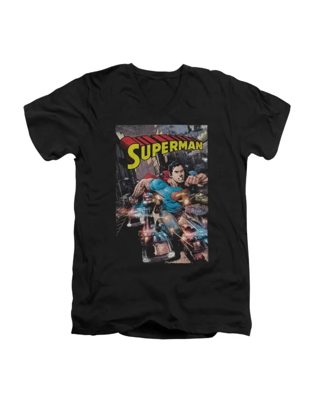 Superman Action One Short Sleeve V Neck Premium Cotton T-shirt