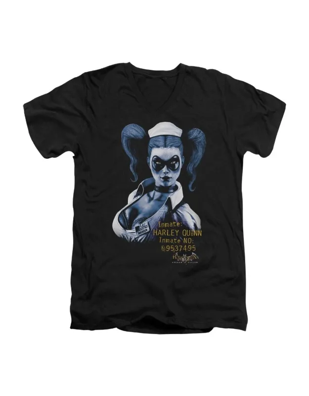 Batman Arkham Asylum Harley Quinn V Neck T-shirt