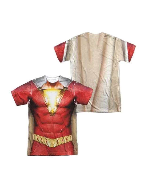 Shazam Uniform (front/back Print) Short Sleeve Poly Crew Tee / T-shirt - Stylish For Everyday Wear, 100% Officially Licensed