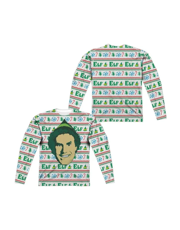 Elf Sweater (front/back Print) Long Sleeve Poly Crew Tee