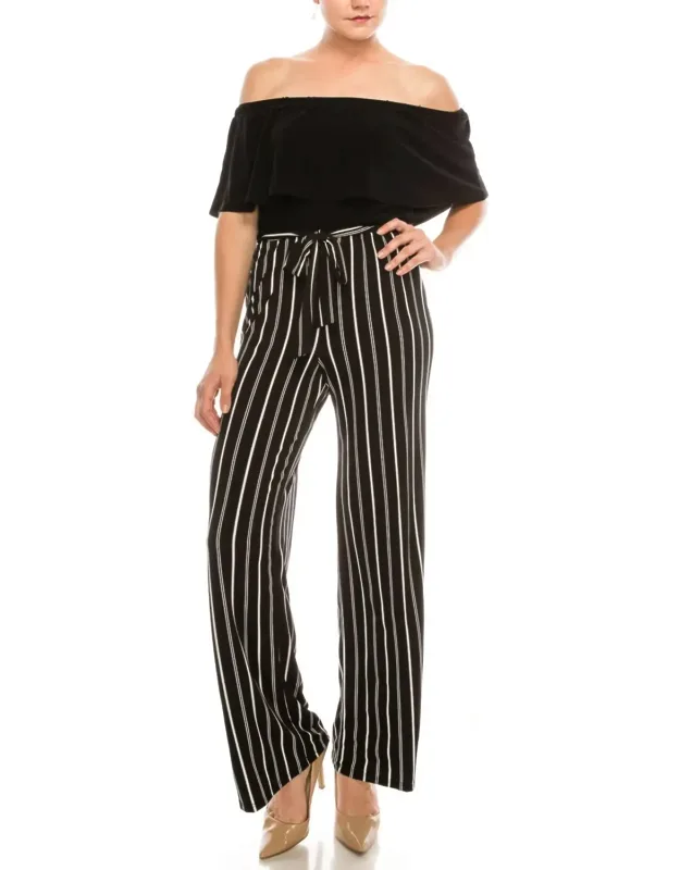 Off-the-shoulder Striped Jumpsuit