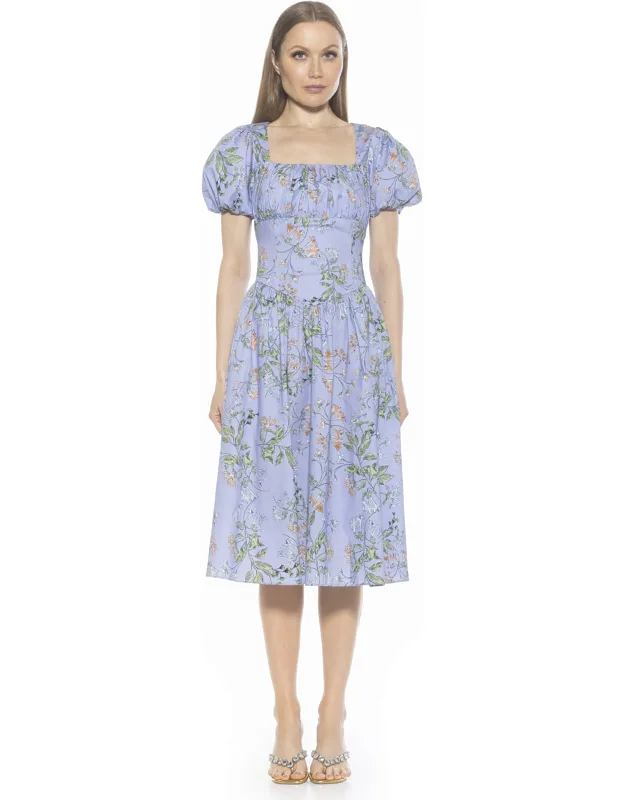 Jessi Dress With Portrait Neckline And Puff Sleeves