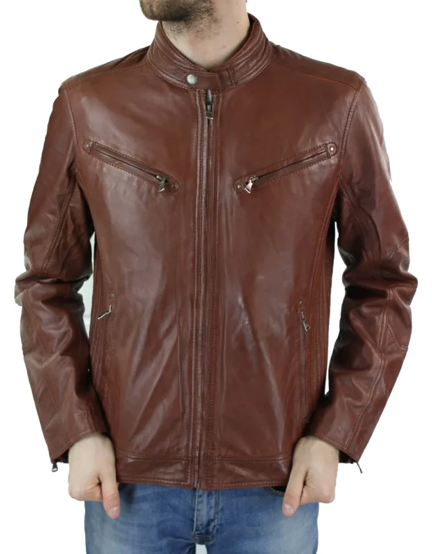 Zipped Biker Jacket Premium Soft Sheep Napa Leather, Smart Casual Wear