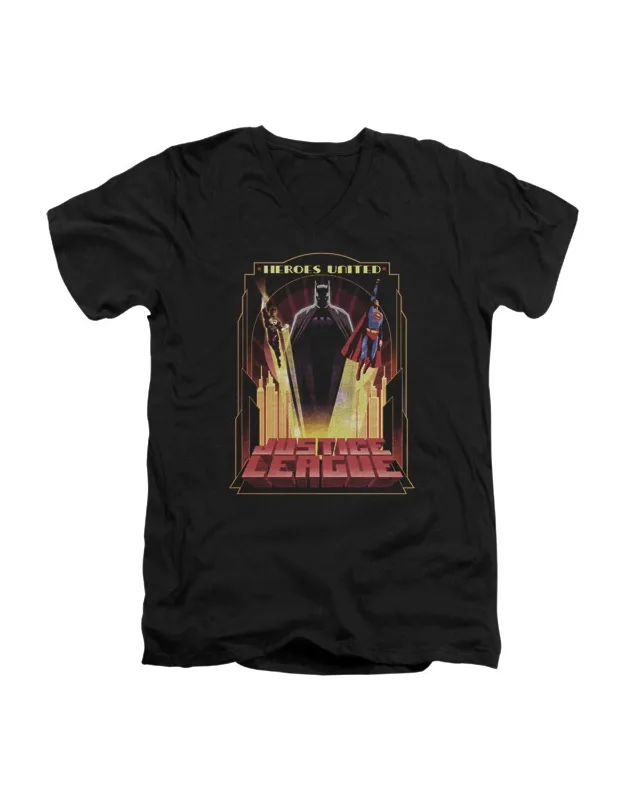 Justice League Of America Heroes United Short Sleeve V Neck Tee / T-shirt, 100% Pre-shrunk Cotton