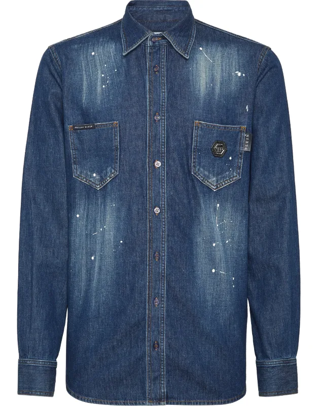 Denim Shirt Long-sleeve Skull & Bones