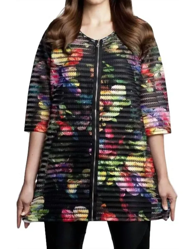 Textured Floral Long Cardigan