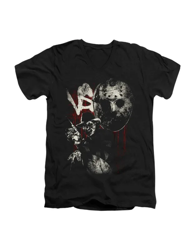 Freddy Vs Jason Scratches Short Sleeve V Neck Premium Cotton T-shirt