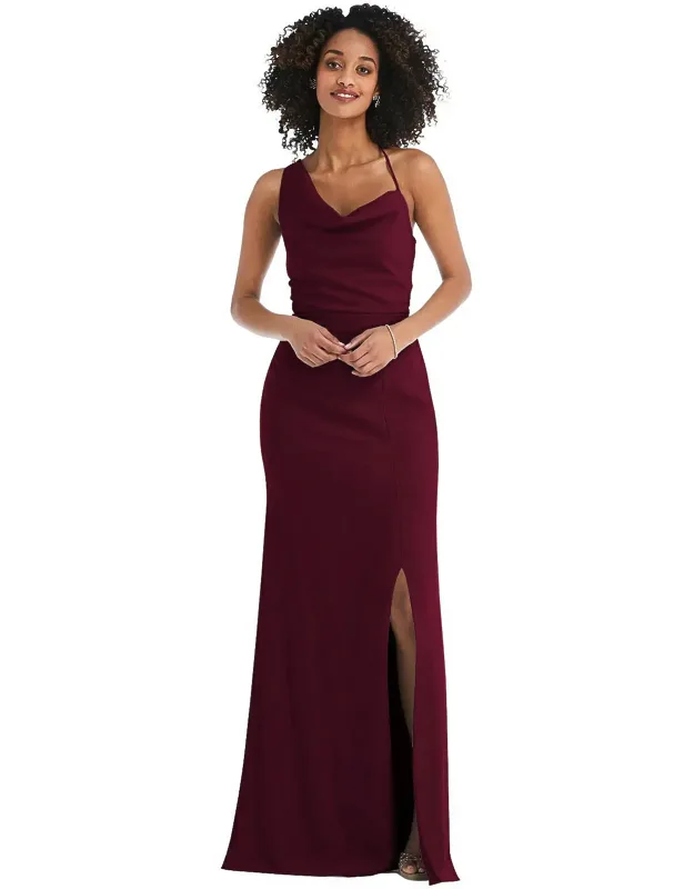 One-shoulder Draped Cowl-neck Maxi Dress