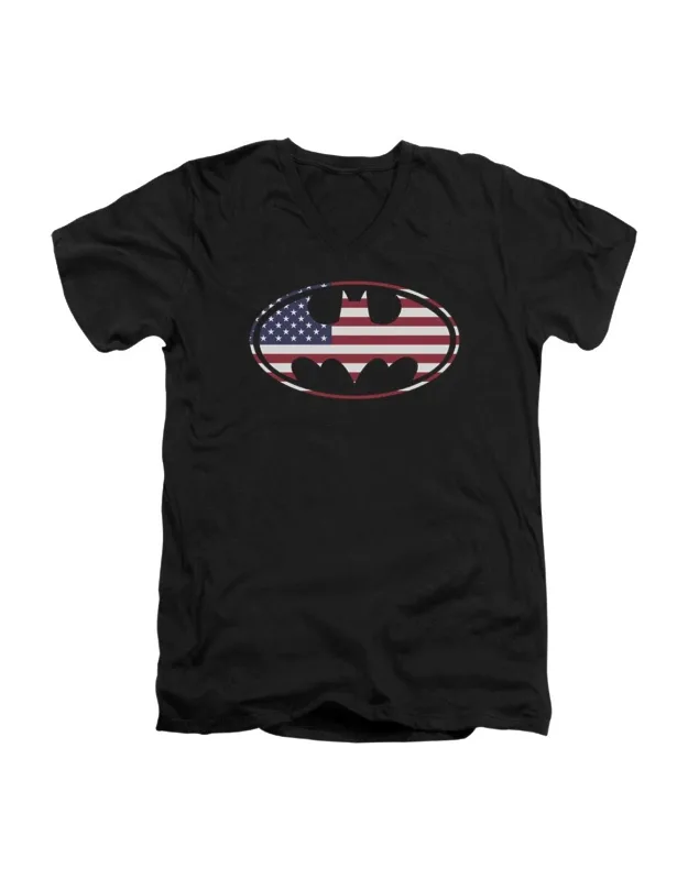 Batman American Flag Oval V Neck T-shirt