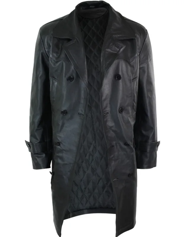 Long 3/4 Double Breasted Leather Jacket