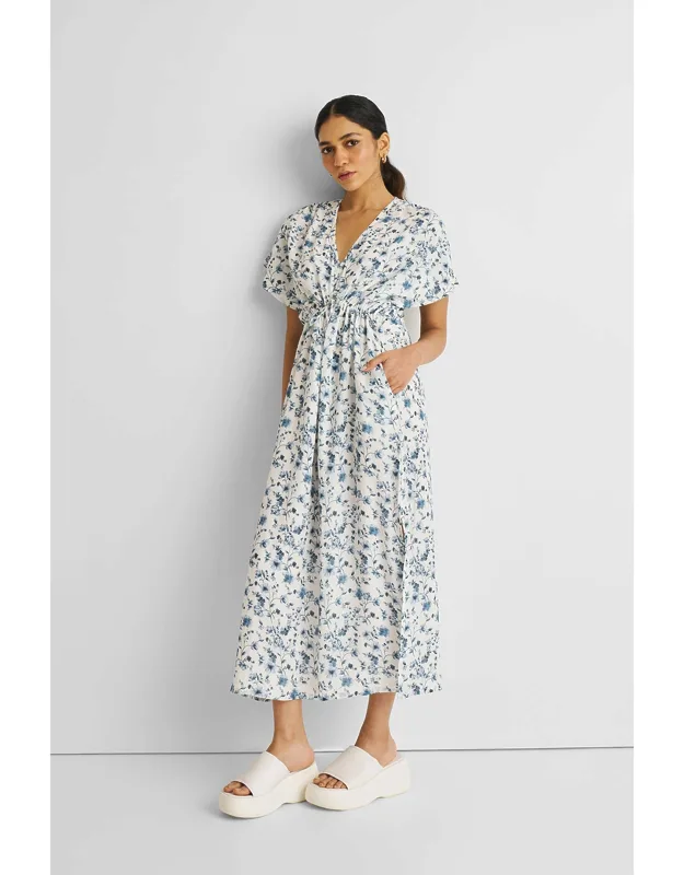 Gathered Maxi Dress With Drawstring And Pockets