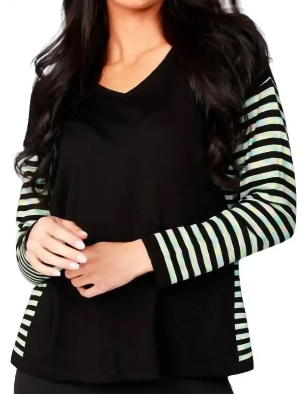 Long Sleeve Stripe V-neck Top
