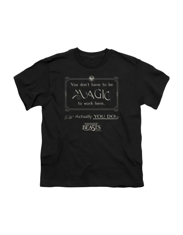 Fantastic Beasts Magic To Work Here Short Sleeve Youth Tee - Stylish Everyday Wear, 100% Cotton