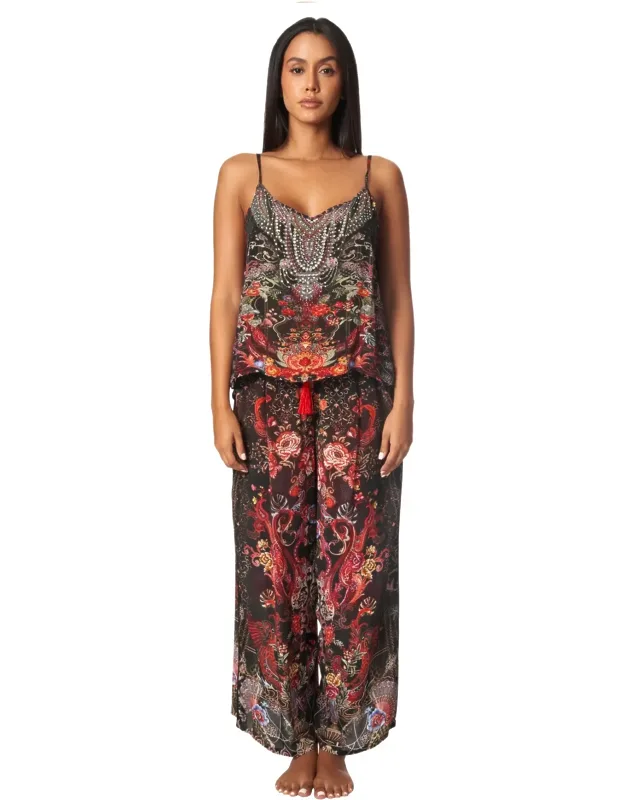 Rose 2 Piece Pant Set With Plunging Neckline
