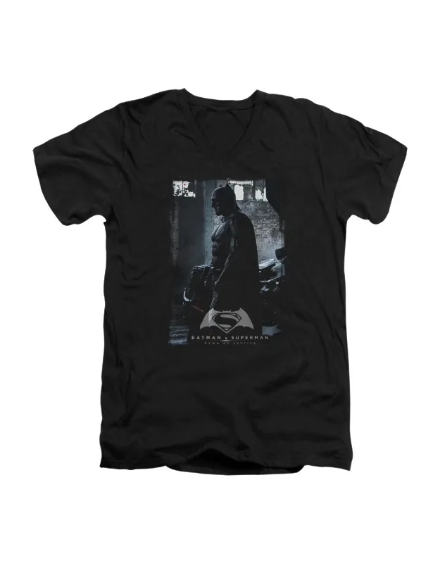 Batman V Superman Bat Poster Short Sleeve V Neck Premium Cotton T-shirt