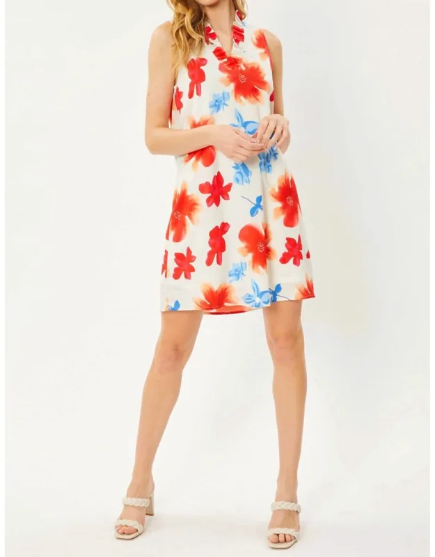 Ruffled V Neck Dress With Lining In Floral Print