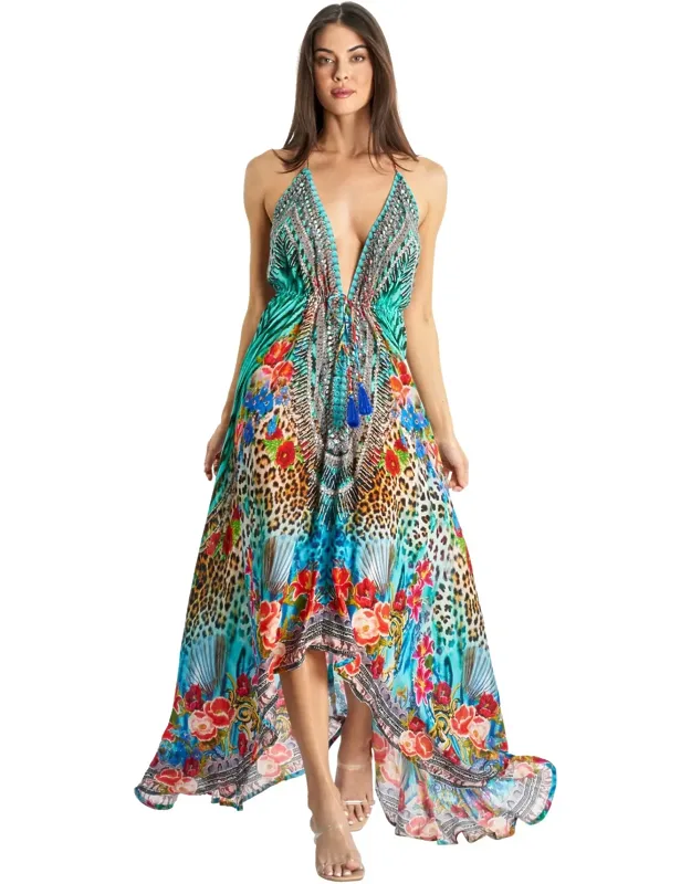 Demetra Halter Maxi Dress With Hook-and-eye Closure