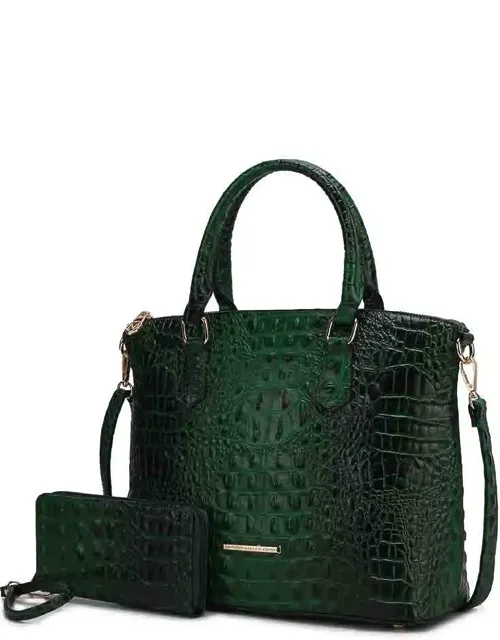 Liora Tote Bag With Wallet, Croc Embossed Vegan Leather Handbag Purse