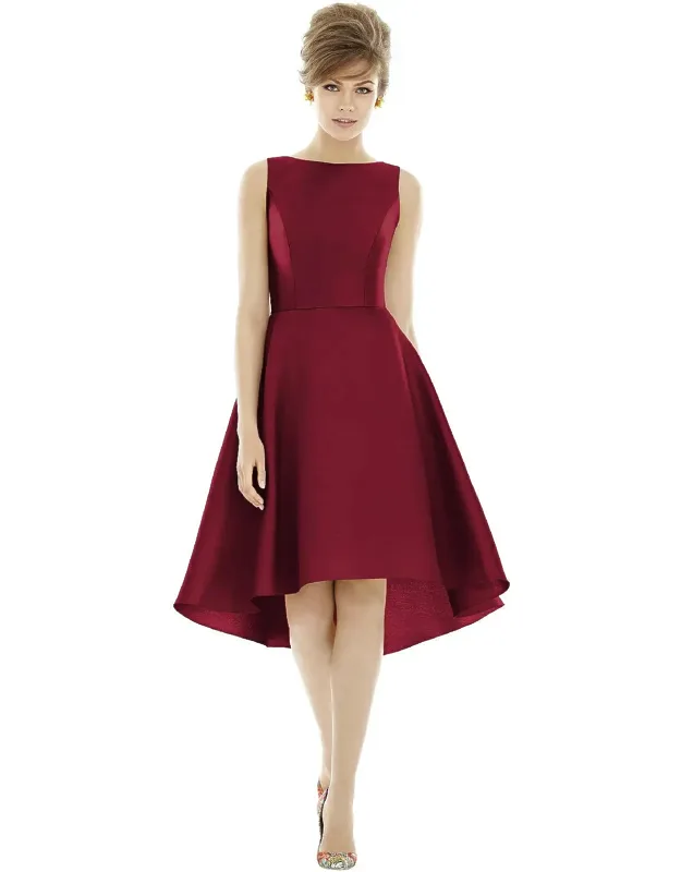 Bateau Neck Satin High Low Cocktail Dress