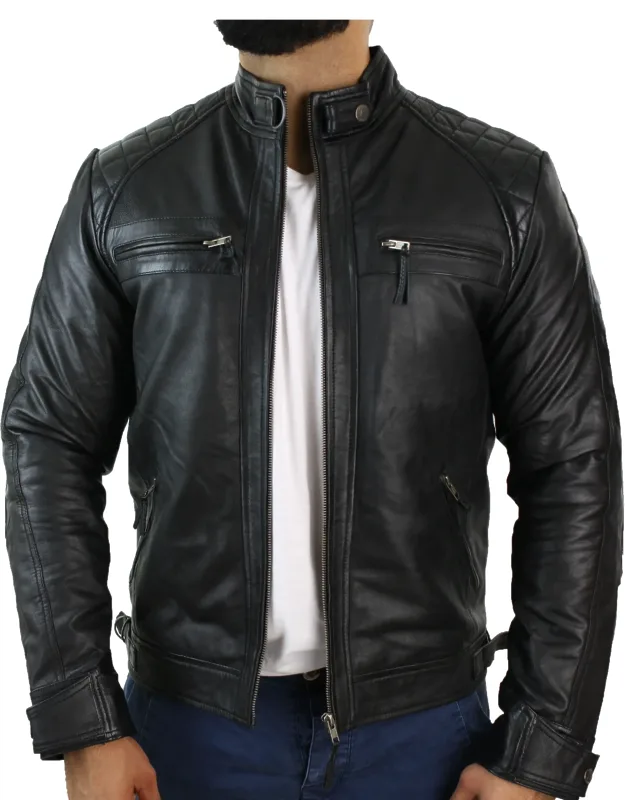 Zipped Soft Leather Biker Jacket
