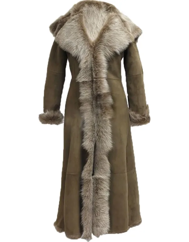 Suede Toscana Sheepskin Hooded Trench Coat
